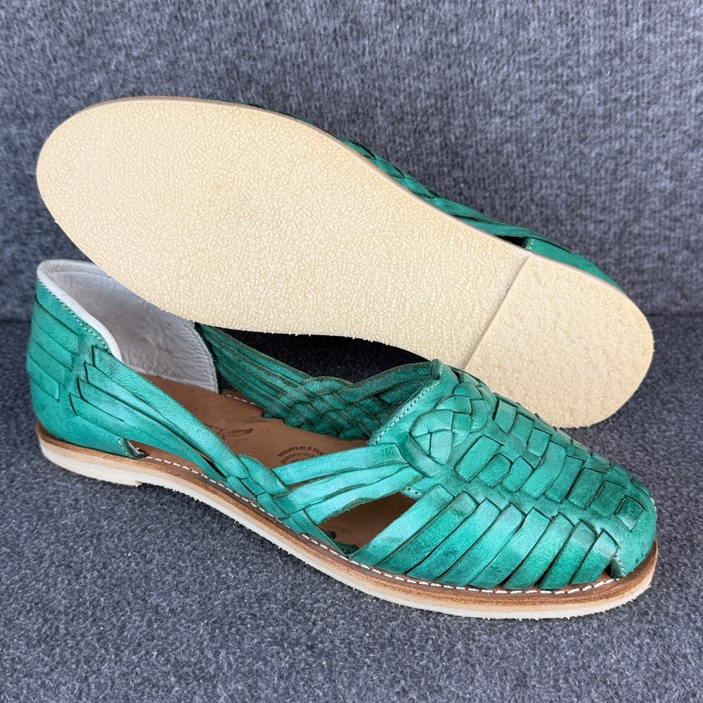 Redhawk Leather Co Green Woven Huarache Leather Flats Shoes Size 8.5 Handmade